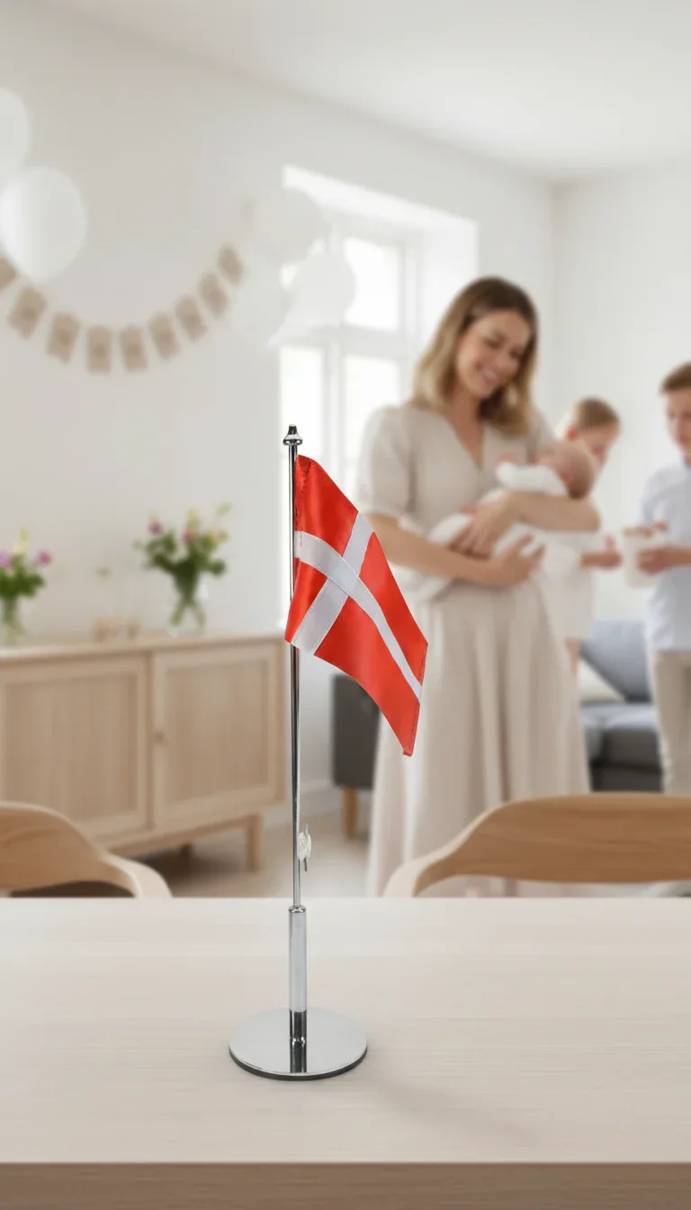 Personligt bordflag i et lyst miljø til barnedåb