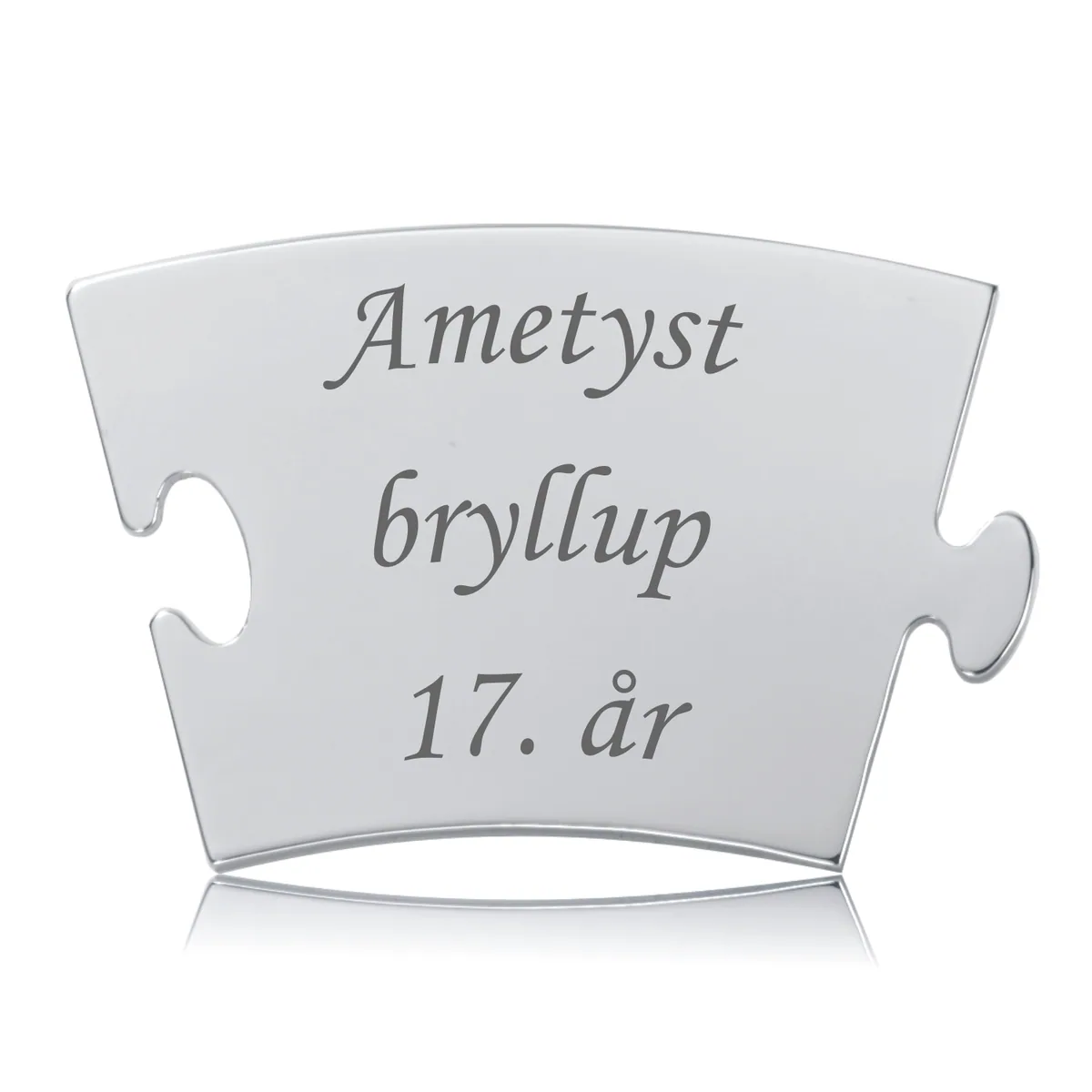 Memozz Classic Ametystbryllup brik i blankpoleret stål med indgraveret tekst