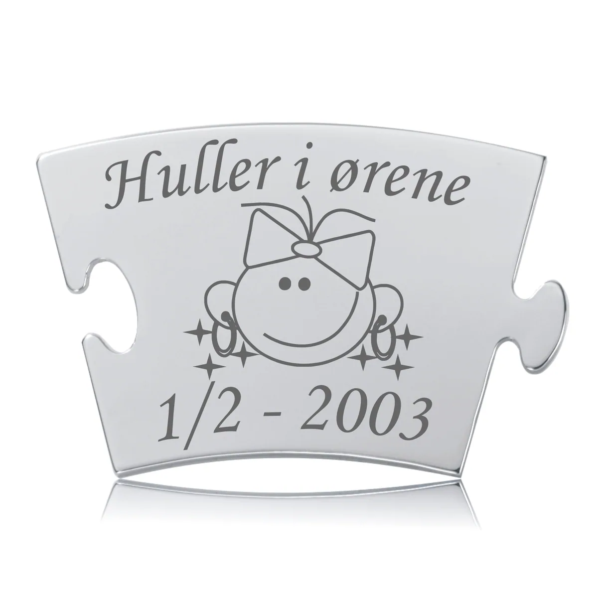 Memozz Classic brik "Huller i ørene" i poleret rustfrit stål med detaljeret lasergravering