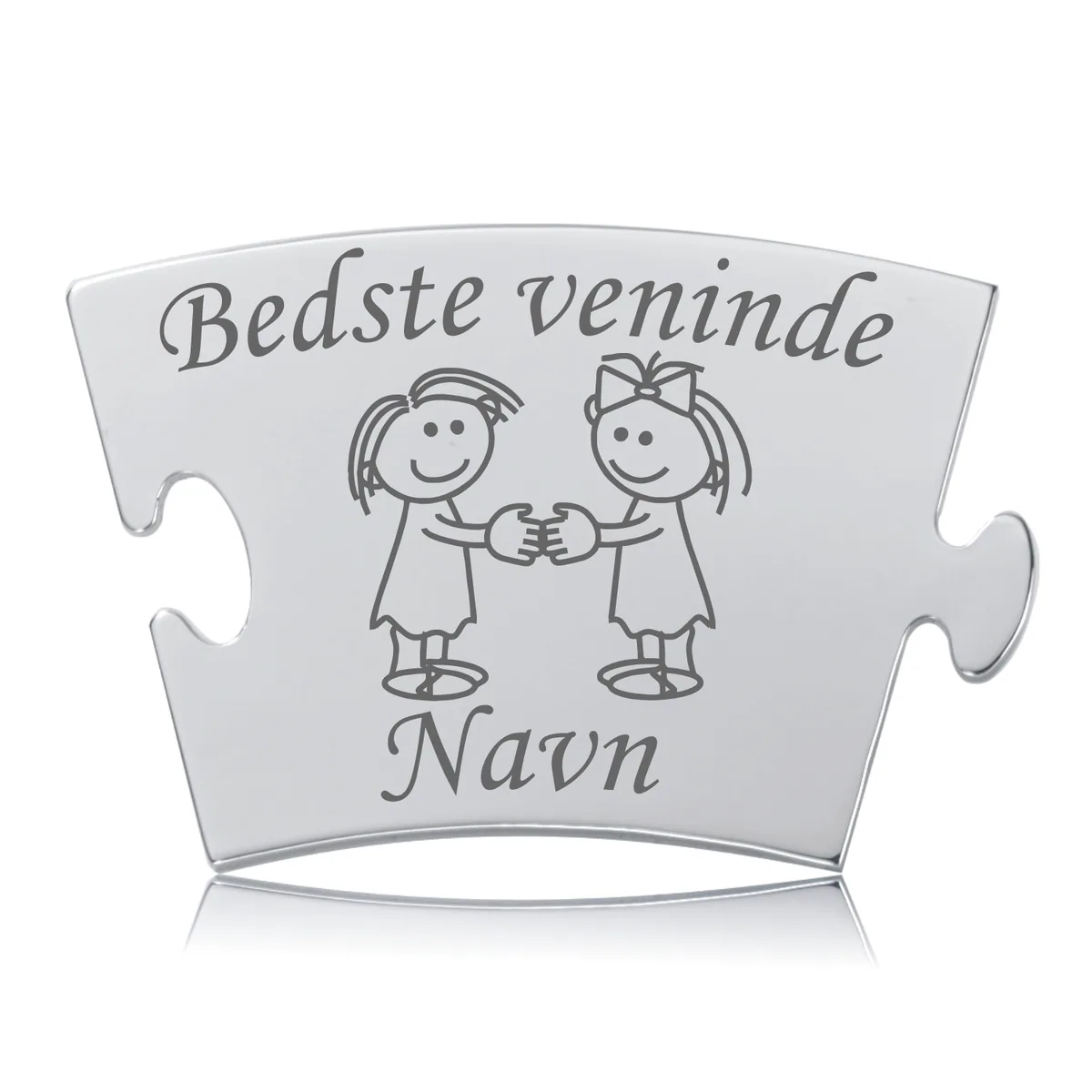 Memozz Classic brik "Bedste veninde" i håndpoleret rustfrit stål med gravering af to piger der holder i hånd og teksten "Bedste veninde" samt plads til navn.
