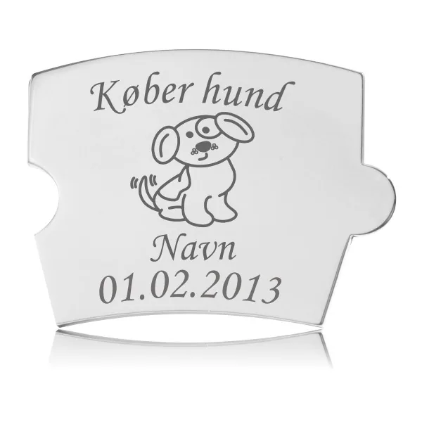 Memozz Spin brik "Køber hund" i spejlblankt rustfrit stål med graveret hundemotiv og tekst