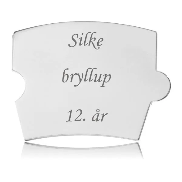 Memozz Spin mindebrik i håndpoleret rustfrit stål med graveringen "Silke bryllup 12. år"