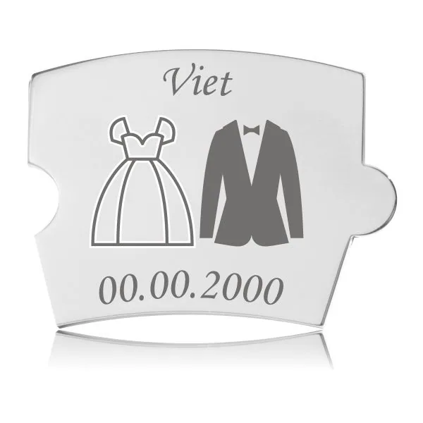 Memozz Spin brik "Viet - Model kjole og hvidt" i poleret rustfrit stål med lasergravering af brudekjole og habit