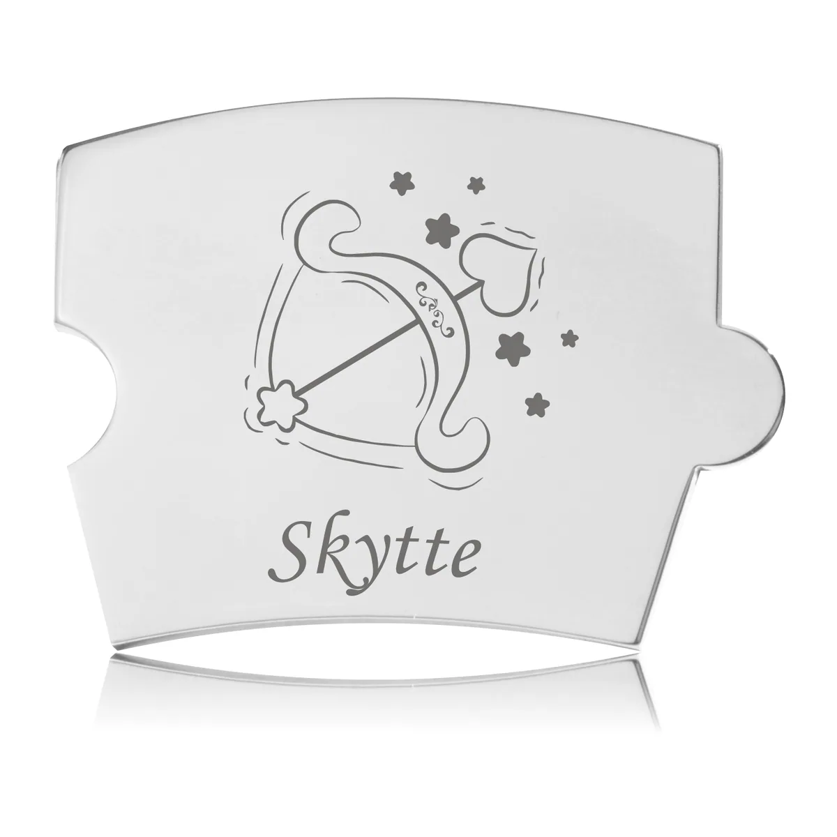 Memozz Spin brik med Skytte stjernetegn i graveret rustfrit stål, med bue og stjerner