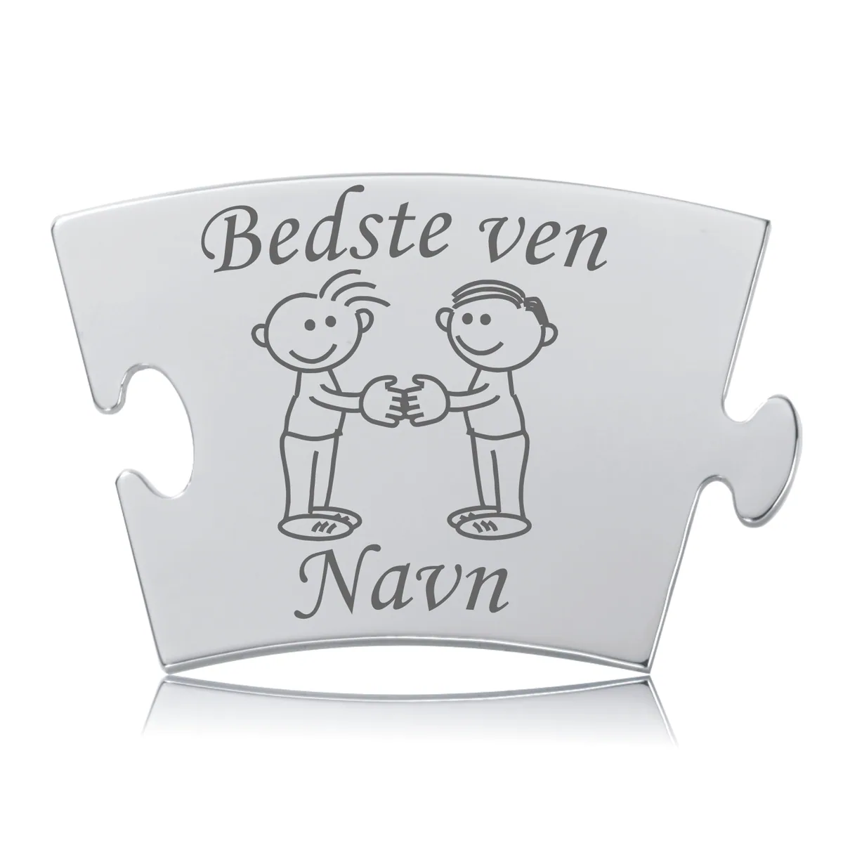 Memozz Classic brik "Bedste ven" i håndpoleret rustfri stål med gravering af to smilende figurer der holder hænder og plads til navn