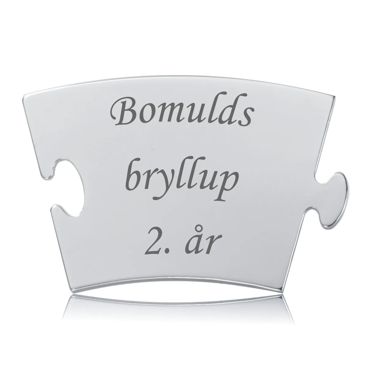Blank Bomuldsbryllup brik i skinnende rustfri stål med graveret tekst og puslespilsform