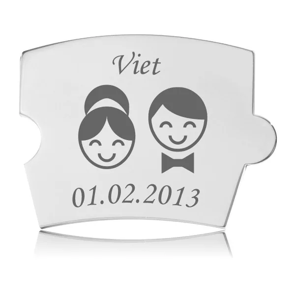 Memozz Spin brik med gravering af brudepar og teksten "Viet"
