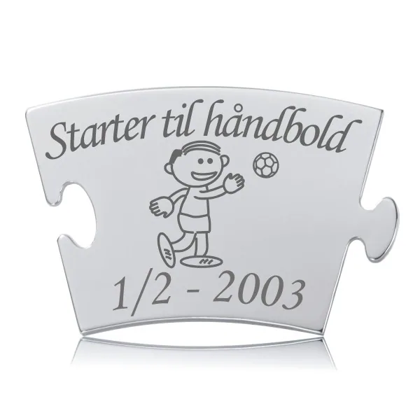 Memozz Classic brik "Starter til håndbold - dreng" i poleret rustfrit stål med graveret håndboldspiller