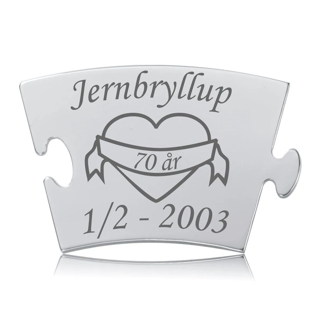 Memozz Classic brik til Jernbryllup med 70 år og dato graveret i skinnende rustfrit stål