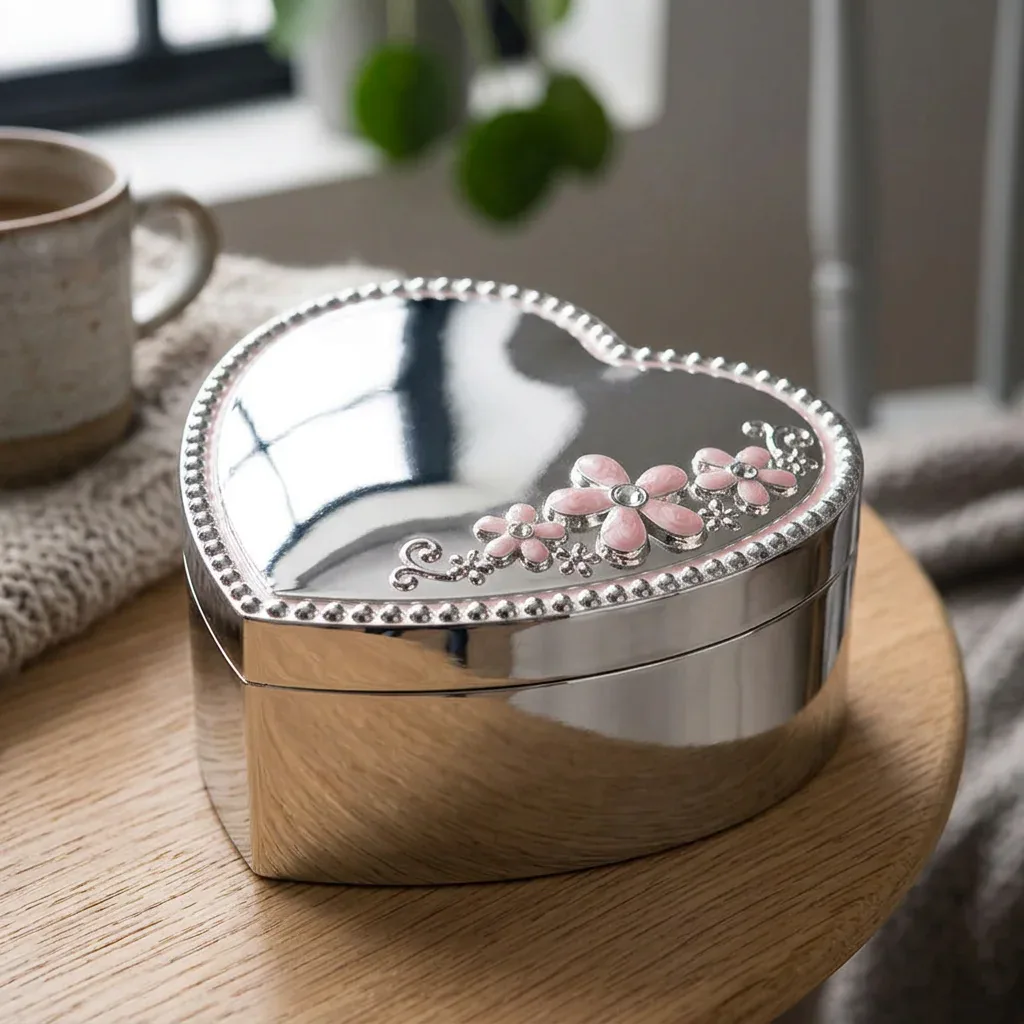 Forkrommet smykkeskrin med musik i et lyst skandinavisk hjem