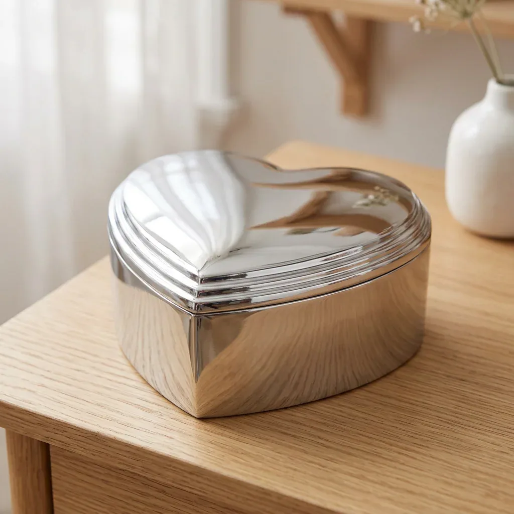 Forkromet smykkeskrin 10x10 cm i et lyst skandinavisk hjem
